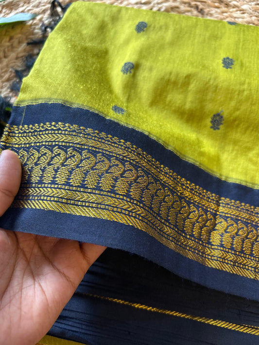 Green and blue - Premium Cotton Silk Saree with Contrast Blouse