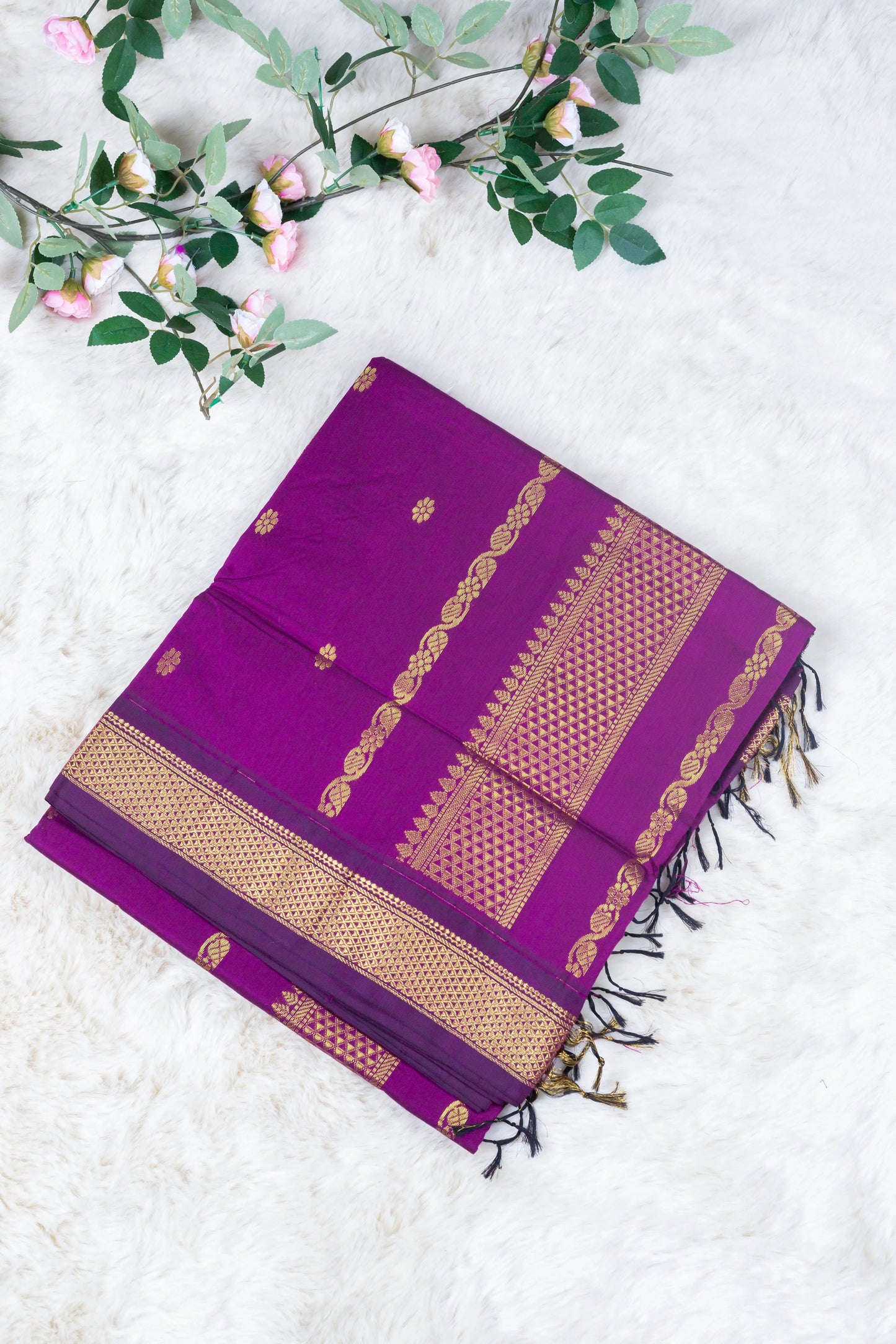 Wine with gold zari border -  Premium Cotton Silk Saree with Contrast Blouse