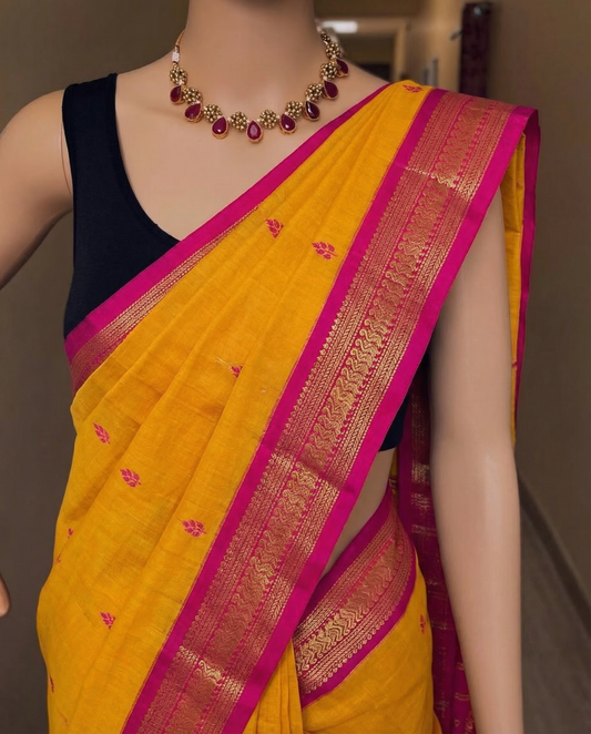 Orange and Magenta - Premium Cotton Silk Saree with Contrast Blouse
