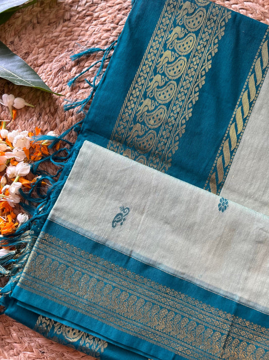 Rama Green - Premium Cotton Silk Saree with Contrast Blouse