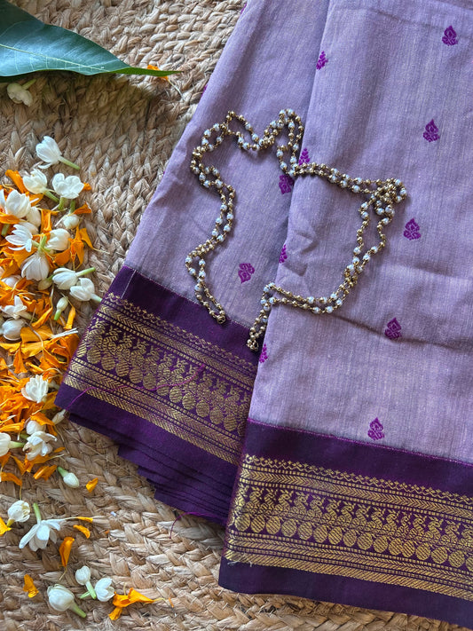 Wine and Lavenderish Grey - Premium Cotton Silk Saree with Contrast Blouse