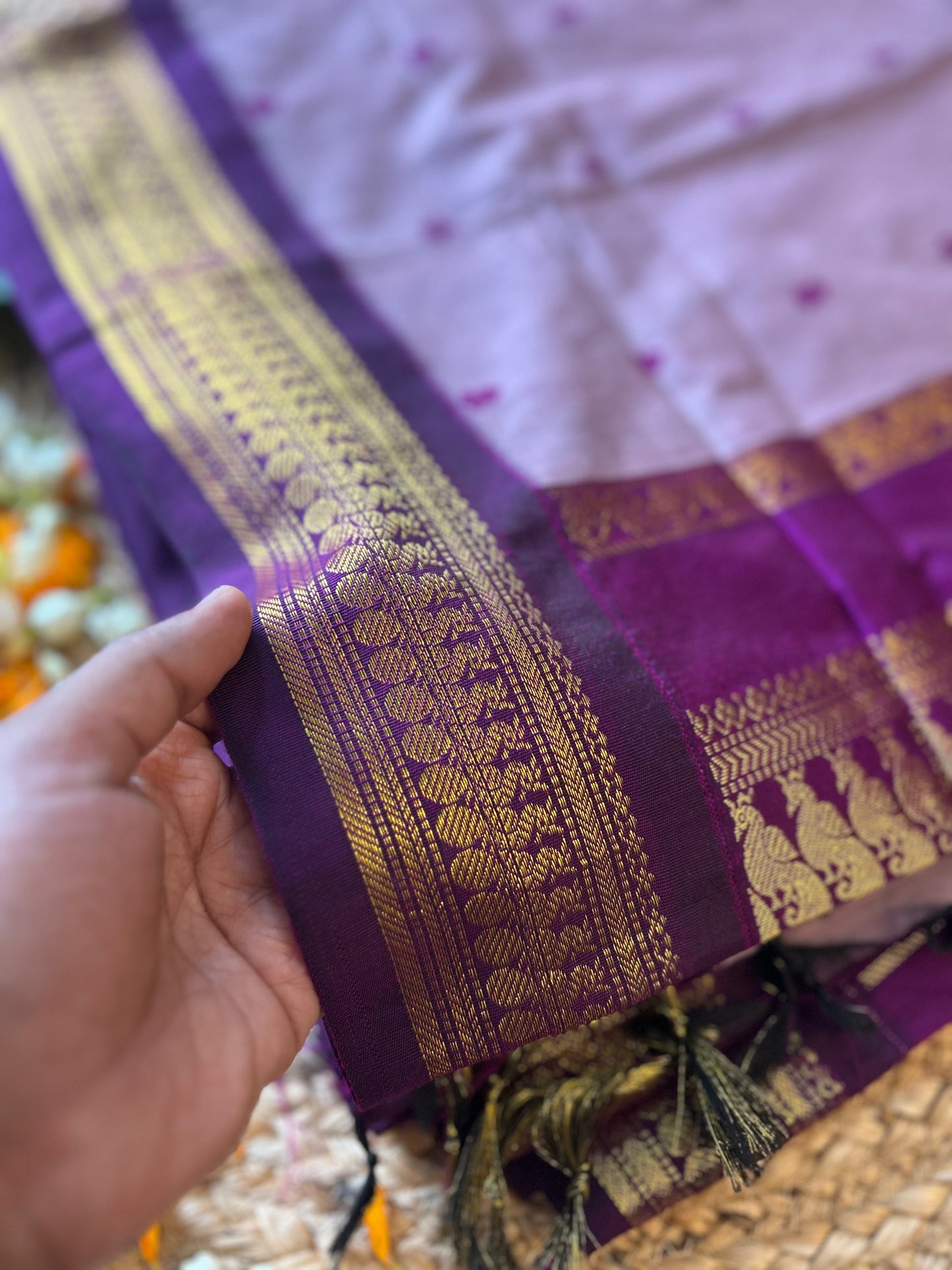 Wine and Lavenderish Grey - Premium Cotton Silk Saree with Contrast Blouse
