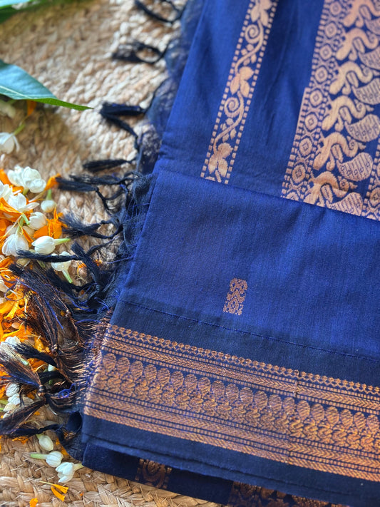 Royal Blue with copper zari Cotton silk saree