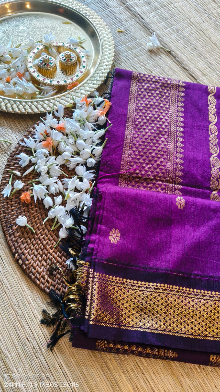 Wine with gold zari border -  Premium Cotton Silk Saree with Contrast Blouse